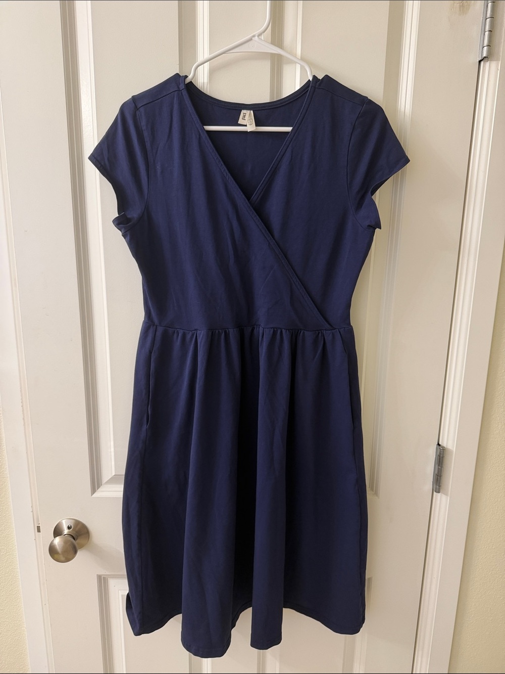 Pact Navy Faux-Wrap Cap-Sleeve Midi Dress